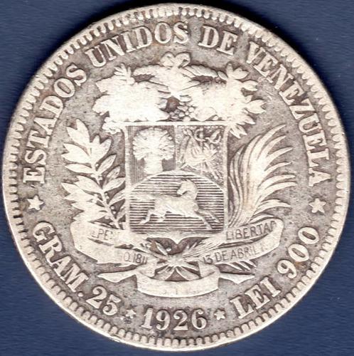 Moneda De 5 Bolívares De 1926 Fuerte De Plata