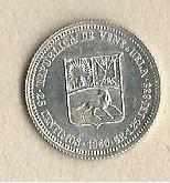 Moneda De Plata. 25 Centimos (medio). 1960. 1/4 Bolívar