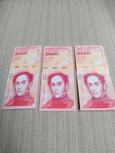 3 Billetes De  Veinte Mil Bolívares Año 
