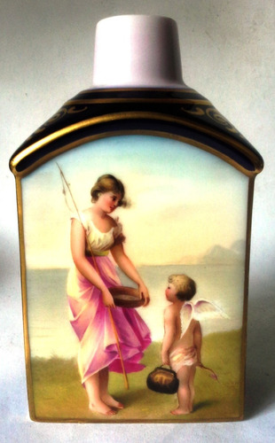 Antiguo Perfumero Porcelana Pintado Mujeres Con Querubines