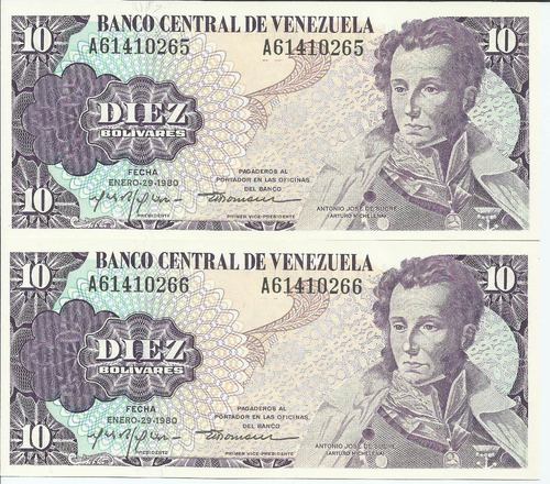 Billete 10 Bolívares. Enero . Serial A-8. Venezuela