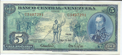 Billete 5 Bolívares. Mayo . Dieguito. Serial C-7.