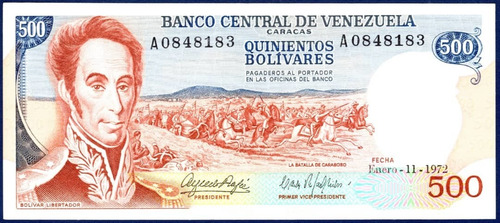 Billete 500 Bolívares A7 Enero  Simón Bolívar Guri