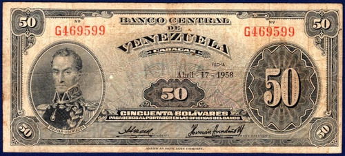 Billete De 50 Bolívares G6 Abril  Simón Bolívar