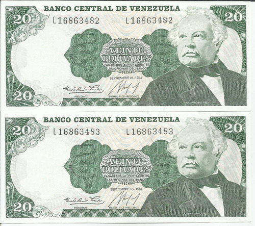 Billetes 20 Bolívares. Septiembre 25 De . Serial L-8