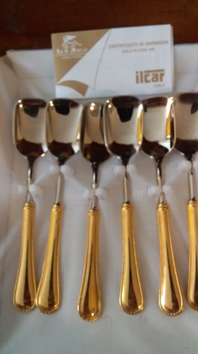 Cucharas De Postre Plata Y Oro 24k Originales