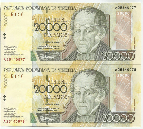 Dos Excelentes Billetes  Bs Bolívares. A-8. Año 