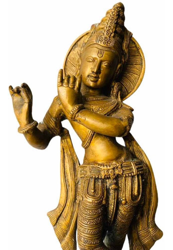 Estatua Escultura Bronce Krishna Deidad Hindu India Buda