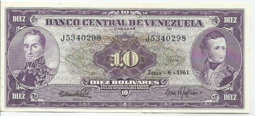 Excelente Billete 10 Bolívares. Junio . Serial J-7.