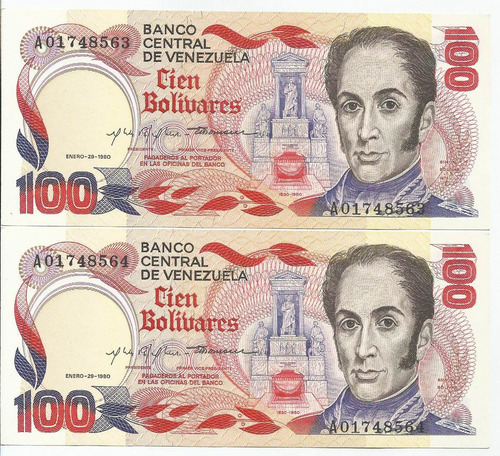 Excelente Billete 100 Bolívares. Enero . Serial A-8.