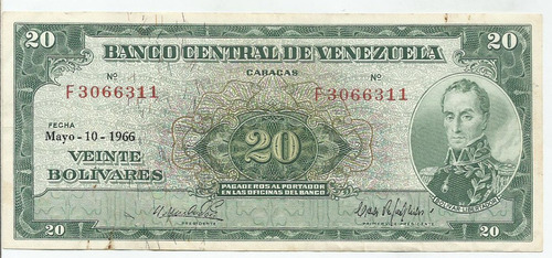 Excelente Billete 20 Bs Bolívares. Mayo . Serial