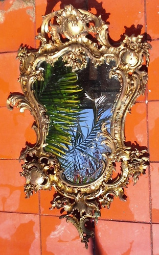 Hermoso Espejo De Pared Antiguo Rococó Bronce Macizo