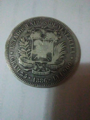 Moneda Antigua De Plata, Fuerte 5 Bolívares Del Año 