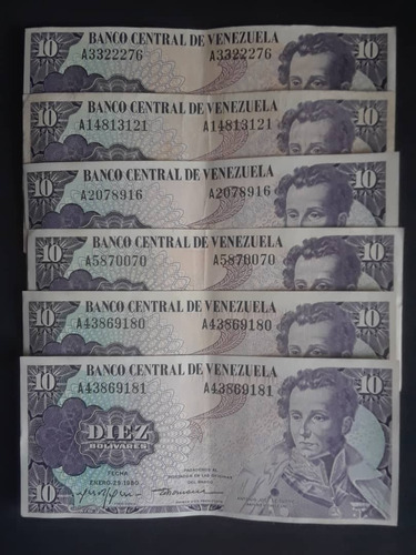 Pack 6 Billetes 10 Bolivares 