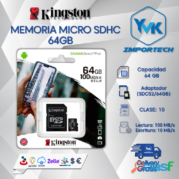 MEMORIA MICRO SDHC 64GB MARCA: KINGSTON