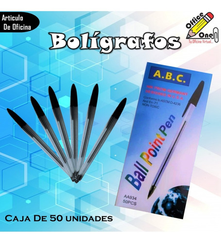 Bolígrafos Lapiceros Negro Marca Abc Caja X 50 Unidades