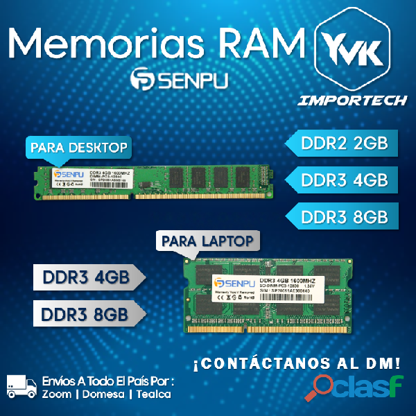 MEMORIAS RAM Para Desktop y Laptops Marca: Senpu