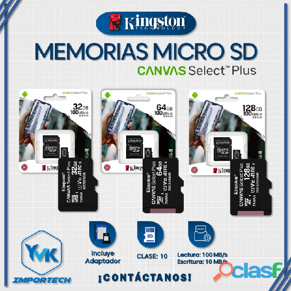 MEMORIAS MICRO SD 32GB/ 64GB/ 128GB MARCA: KINGSTON