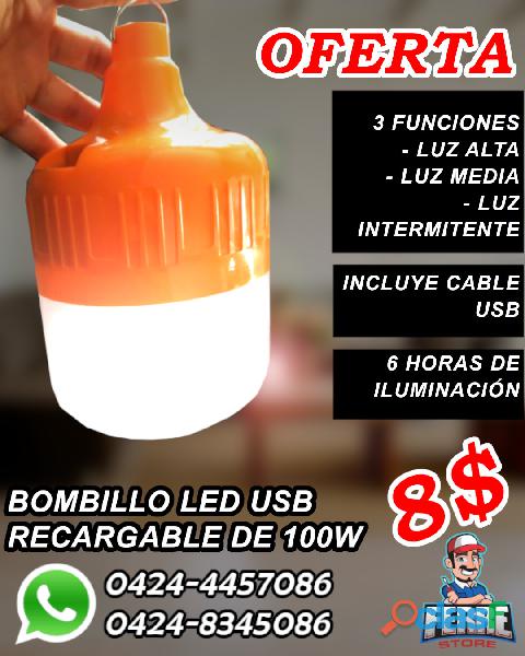 Bombillo recargable usb 100W