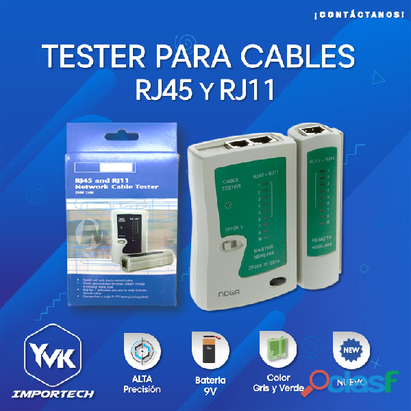 Tester para Cable RJ45 y RJ11 Bateria 9v