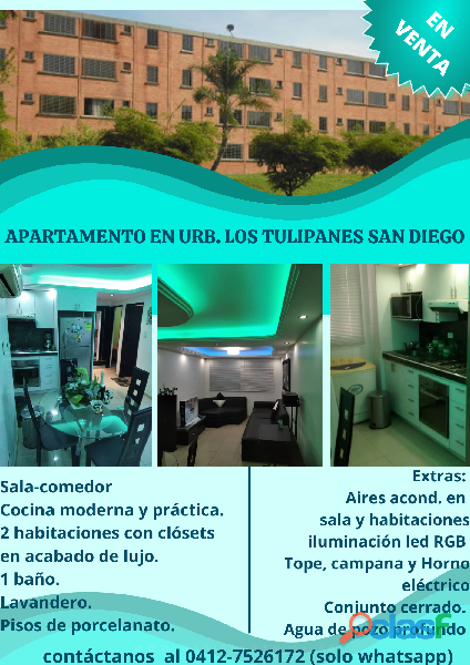 EN VENTA HERMOSO APARTAMENTO EN URB. LOS TULIPANES SAN DIEGO