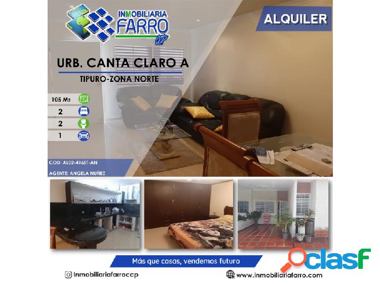 SE ALQUILA CASA EN URB. CANTA CLRO AL02-496ST-AN