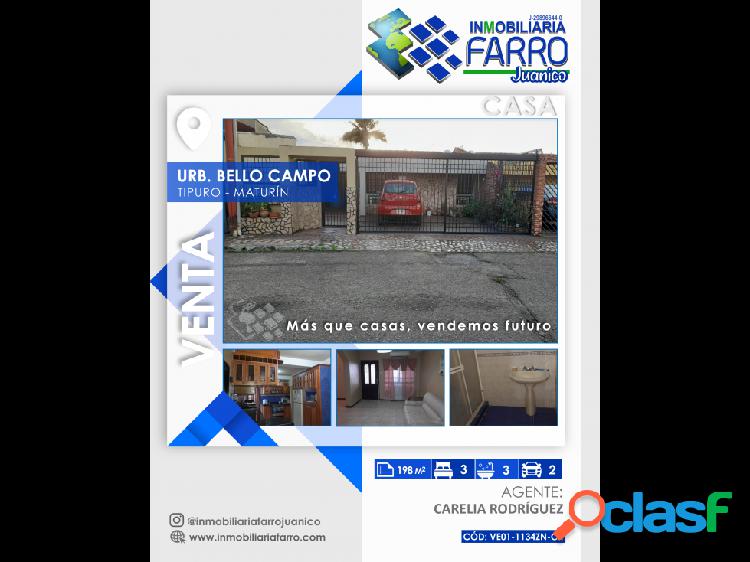 SE VENDE CASA EN BELLO CAMPO, TIPURO MATURÍN VE01-1134ZN-CR