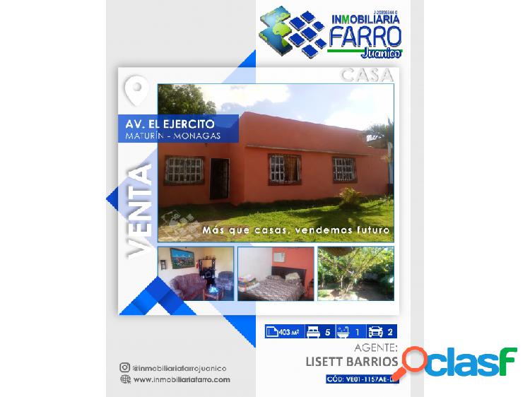 SE VENDE CASA AV. EL EJERCITO LA FLORIDA MATURIN