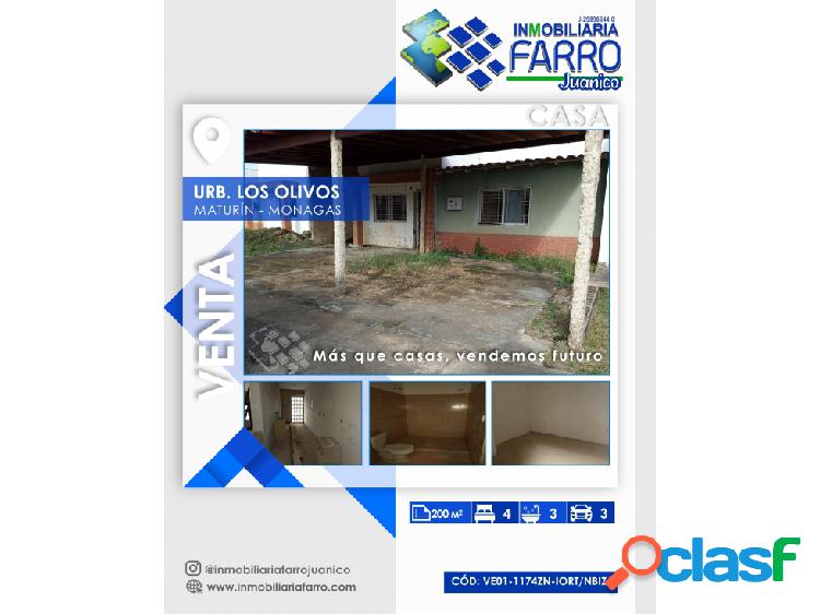 SE VENDE CASA EN URB. LOS OLIVOS MATURIN