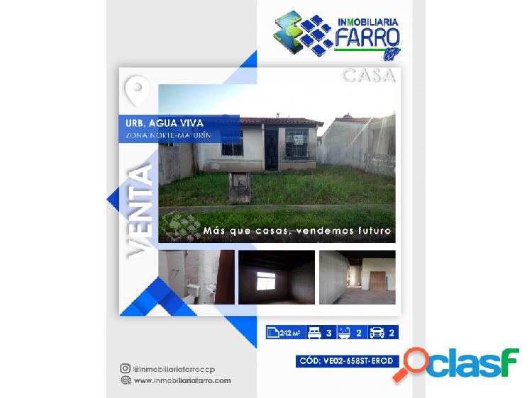 SE VENDE CASA URB. AGUA VIVA, TIPURO VE02-658ST-EROD