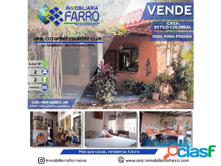 EN VENTA HERMOSA CASA COLONIAL - MARGARITA VE03-0345CC-MH