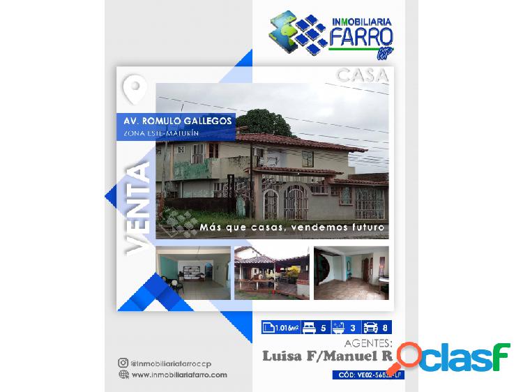 SE VENDE CASA AV. ROMULO GALLEGOS ZONA ESTE DE