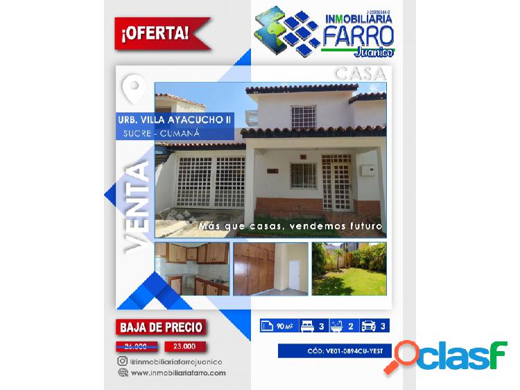 SE VENDE CASA EN LA URB VILLA AYACUCHO II VE01-0894CU-YEST