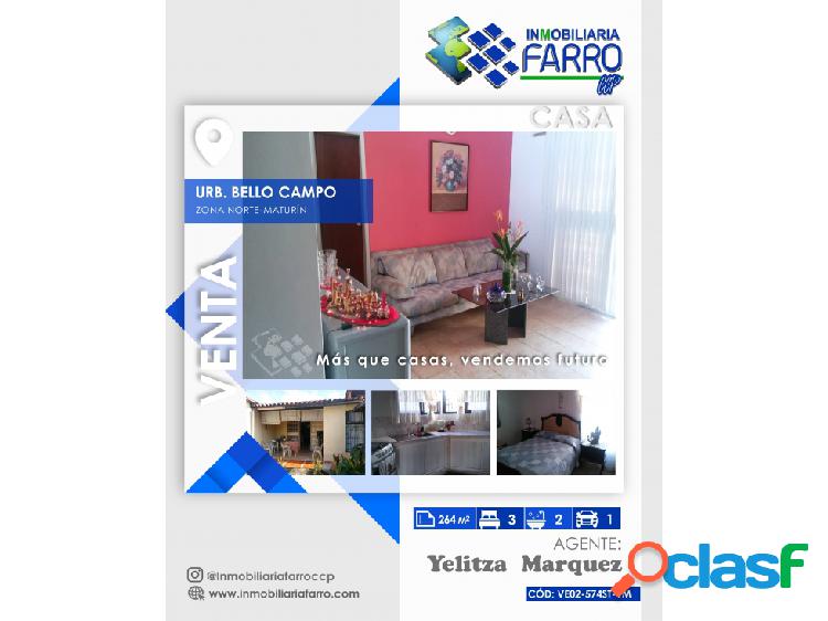 SE VENDE CASA EN URB. BELLO CAMPO VE02-573ST-YM