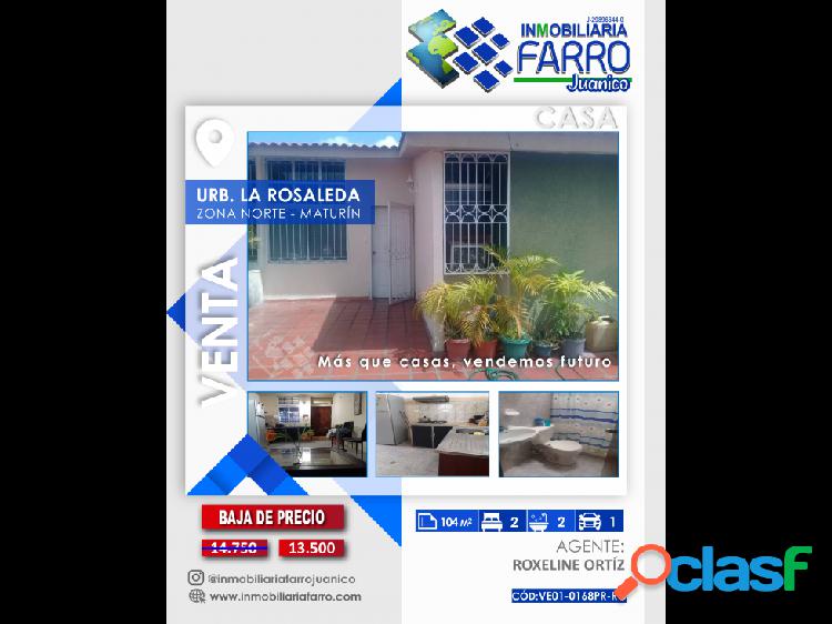 VENTA DE CASA EN PALMA REAL URB LA ROSALEDA VE01-0168PR-RO