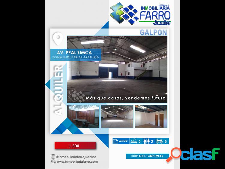 SE ALQUILA GALPON ZONA INDUSTRIAL MATURIN AL01-1237ZI-MFAR