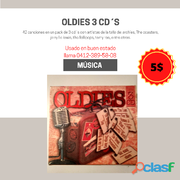 OLDIES PACK DE 3 CDS DE ROCK AND ROLL