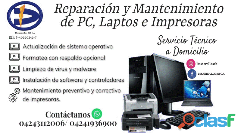 REPARACIÓN Y MANTENIMIENTO DE PC, LAPTOPS Y IMPRESORAS