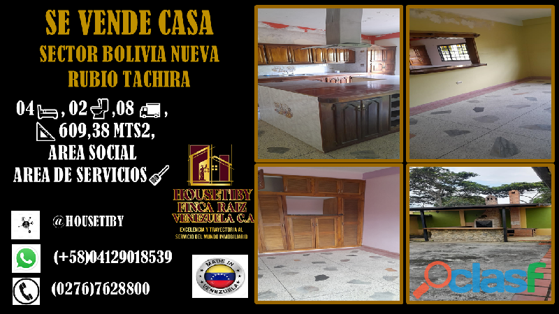 SE VENDE BELLA CASA EN BOLIVIA NUEVA RUBIO TACHIRA