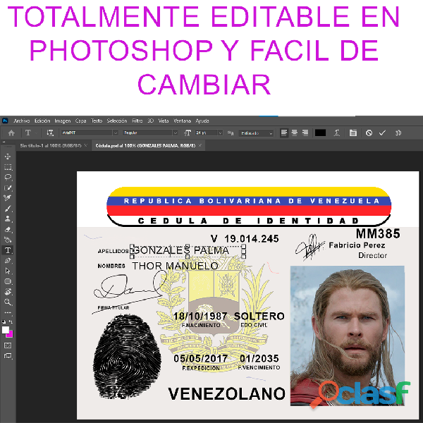 Plantilla de Cédula venezolana para editar en Photoshop