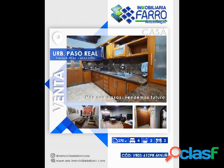 EN VENTA CASA EN URB. PASO REAL. TIPURO. MATURIN.