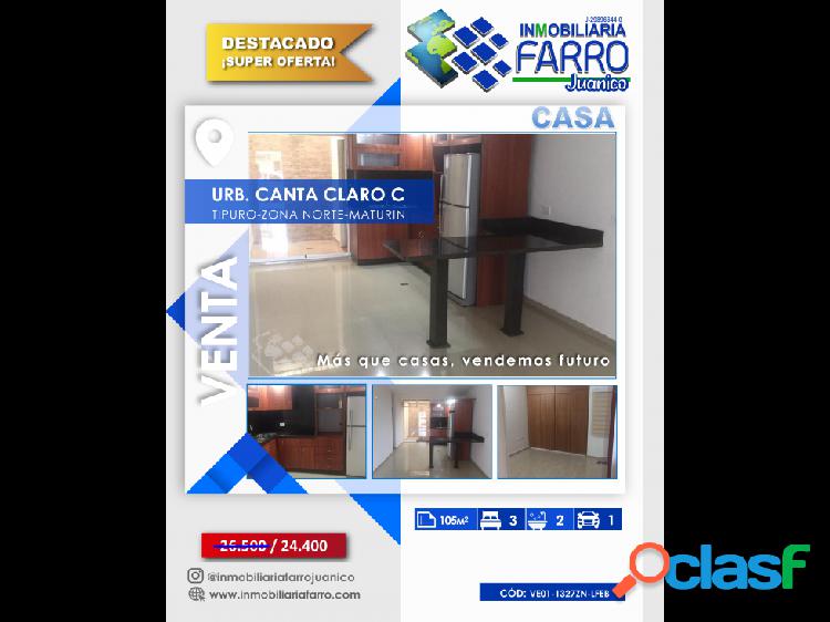 SE VENDE CASA URB CANTA CLARO C TIPURO MATURIN