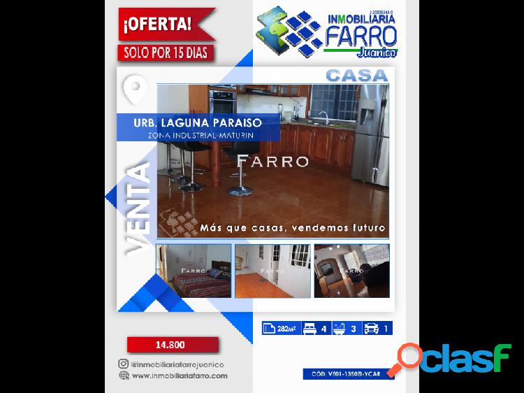 SE VENDE CASA URB. LAGUNA PARAISO, MATURIN VE01-1350ZI-YCAR