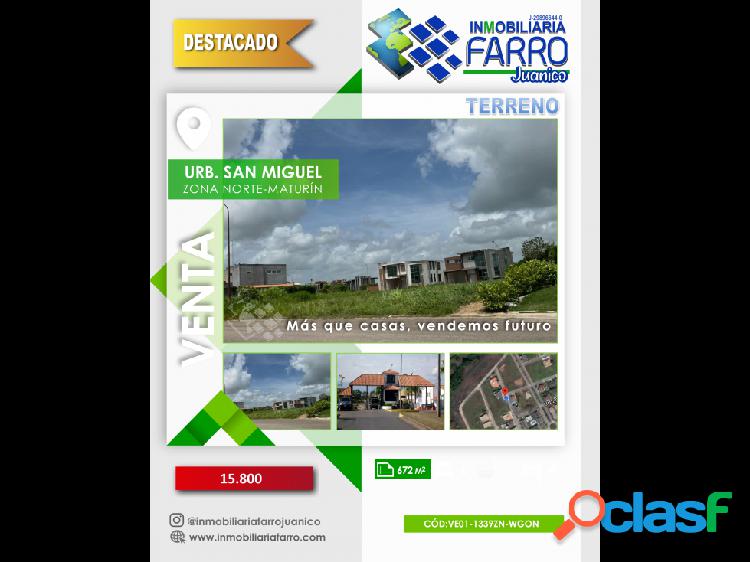 SE VENDE TERRENO URB. SAN MIGUEL ZONA NORTE VE01-1339ZN-WGON