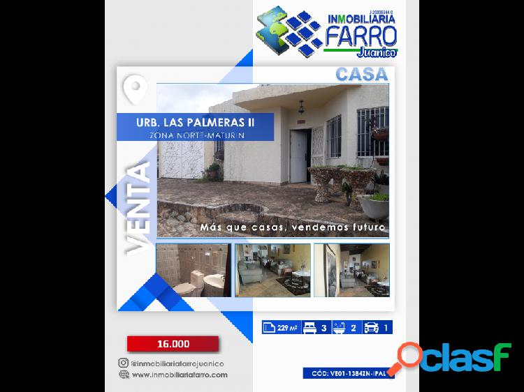 SE VENDE CASA URB. LAS PALMERAS II TIPURO VE01-1384ZN-IPAL