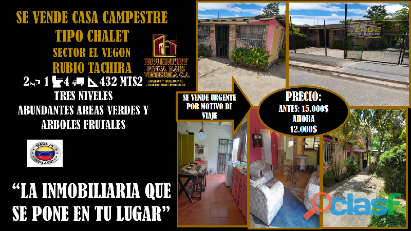 VENDO CASA TIPO CHALET EN EL VEGON RUBIO TACHIRA