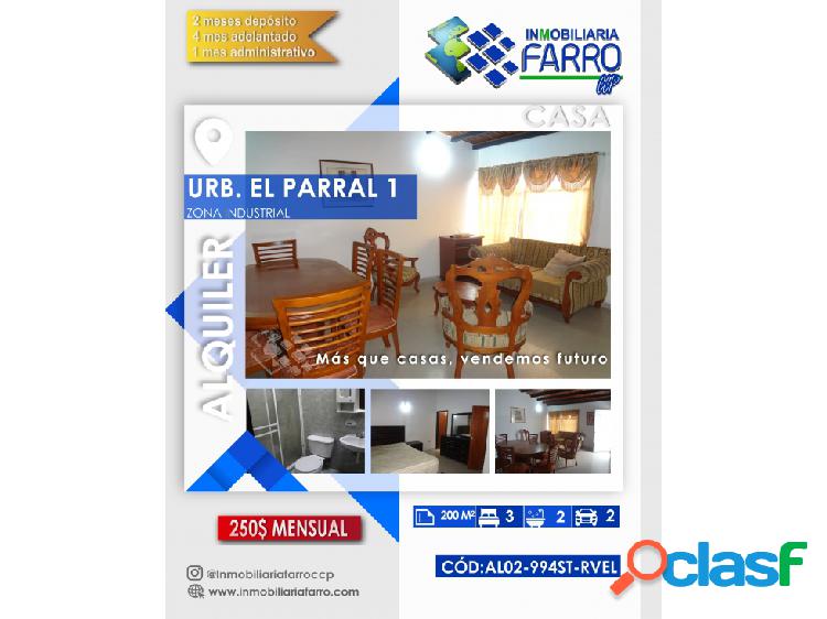 SE ALQUILA CASA EN URB. EL PARRAL PALMA REAL AL02-994ST-RVEL