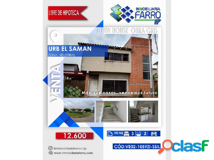 SE VENDE TOWN HOUSE OBRA GRIS VILLAS EL SAMAN Z. IND