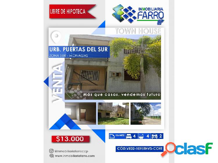 SE VENDE TOWN HOUSE EN PUERTAS DEL SUR VE02-1095THVS-CORT