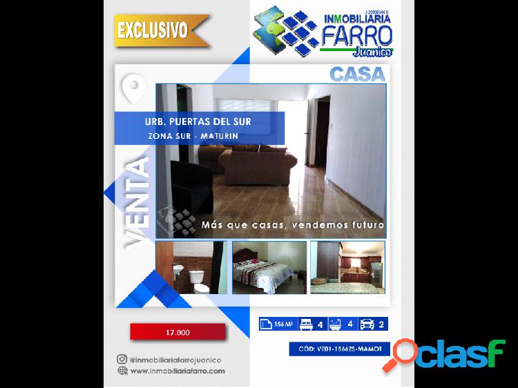 SE VENDE CASA URB PUERTAS DEL SUR MATURIN VE01-1566ZS-MAMOT